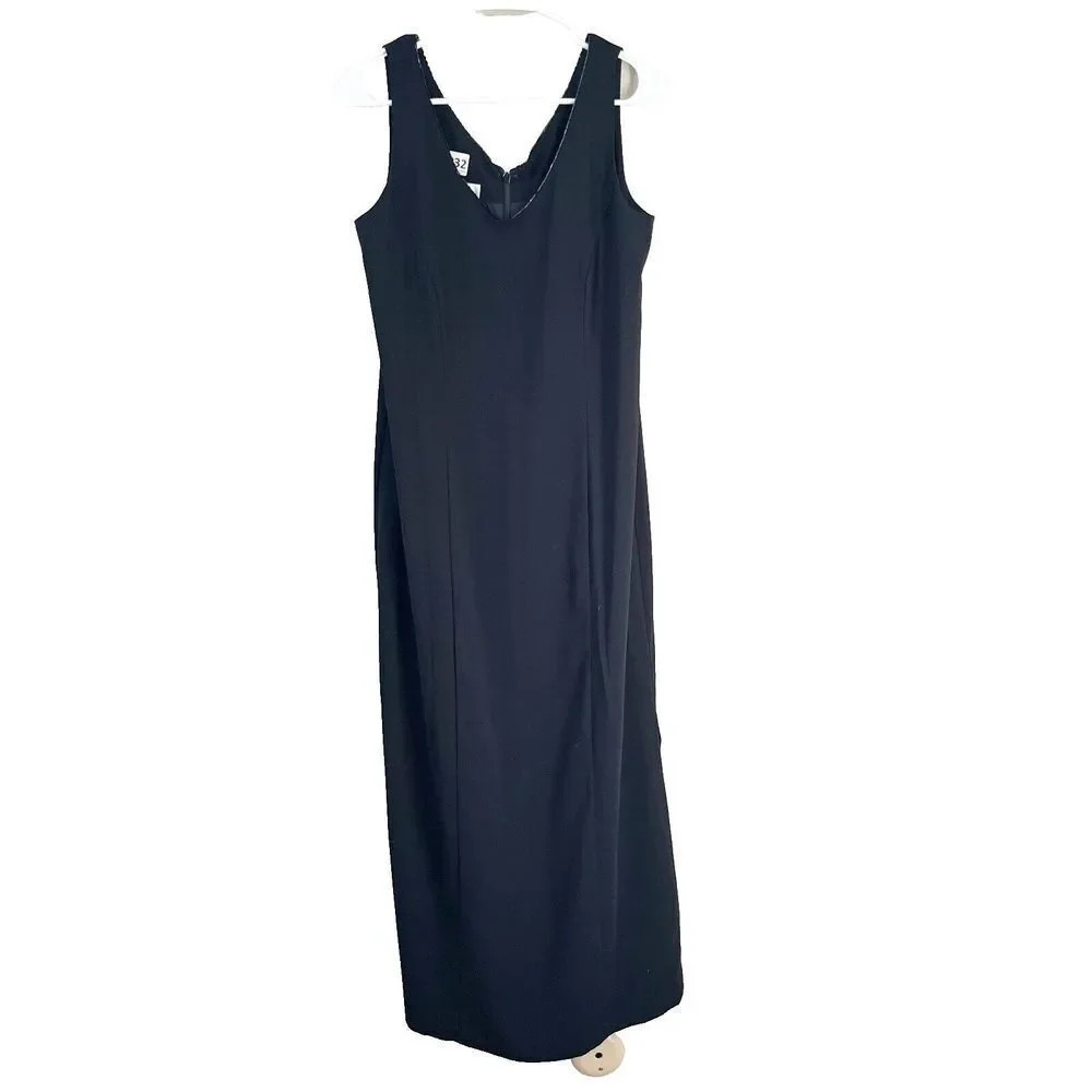 Vtg AGB Womens Black Formal Dress 12 Sleeveless Beaded V Neck Side Slit Back Zip